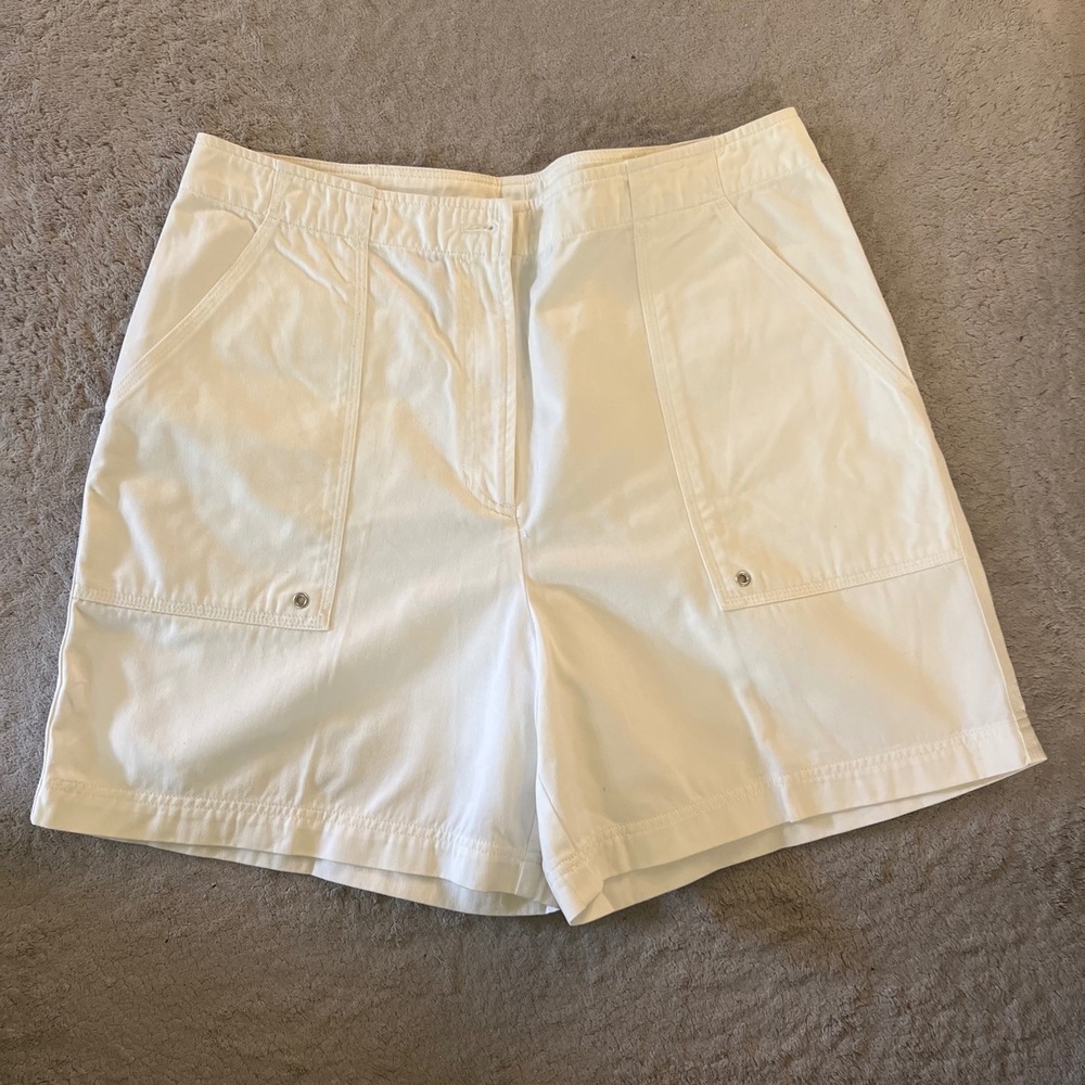 Lauren Ralph Lauren White 100% Cotton Cargo Shorts High Rise Utility Size 14